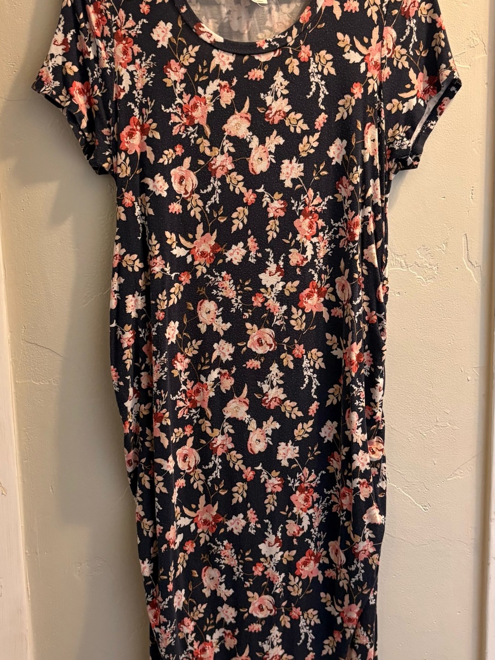 Maternity Midi Dress with Pink Floral Print